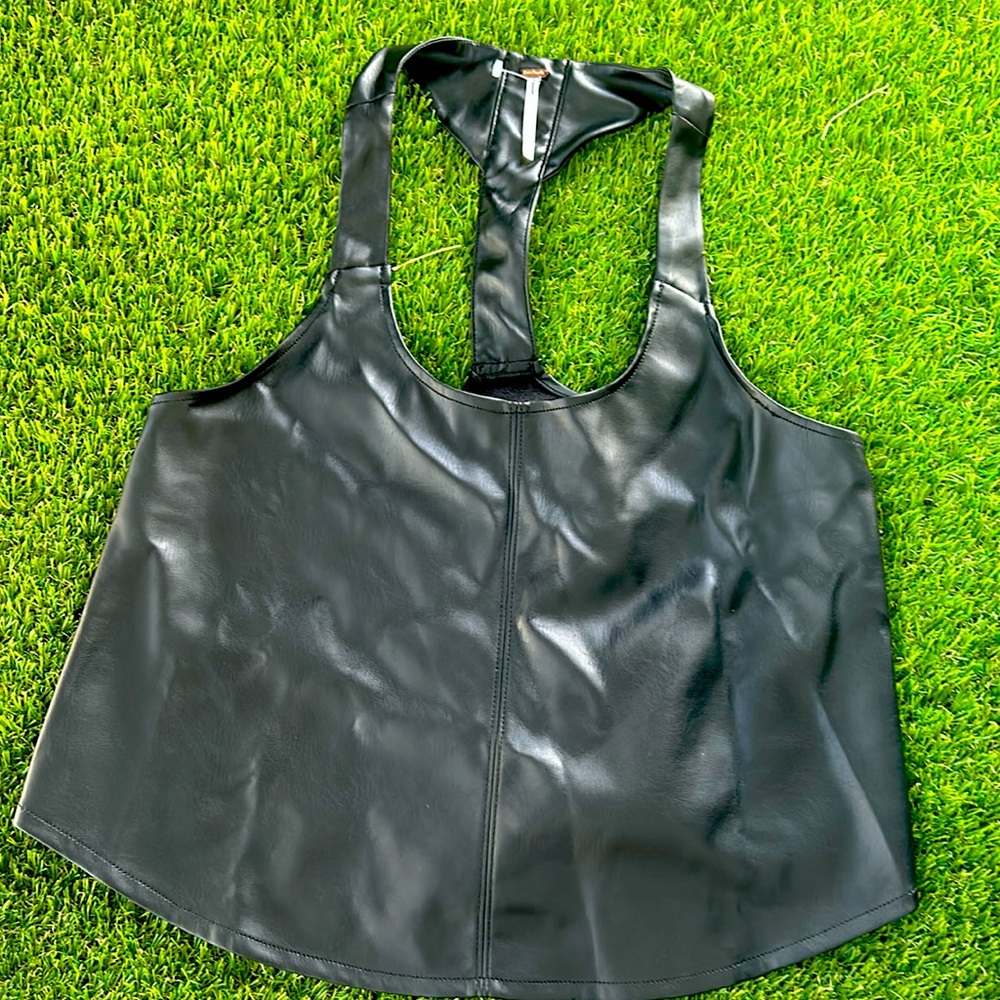 New Free People Black Faux Leather Vest